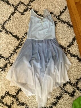 Weissman Pale Blue to White Ombre Tulle Party Dress